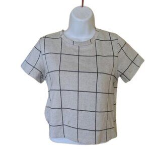 -Gray Black Short Sleeved Top with Checked Print Size XS